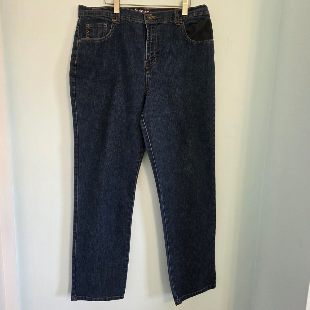 Style & Co Natural Fit Straight Leg Jeans Dark Wash Blue Denim Womens Size 12